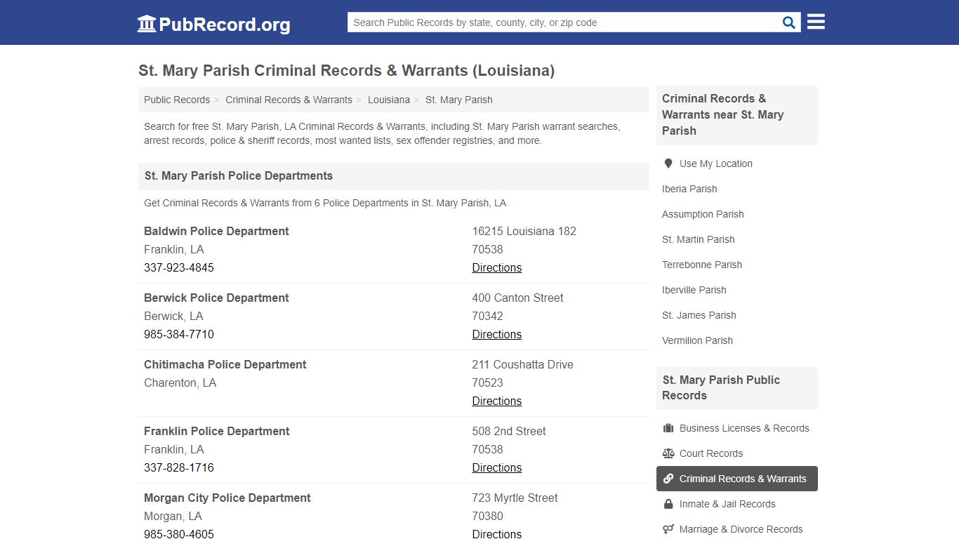 St. Mary Parish Criminal Records & Warrants (Louisiana)