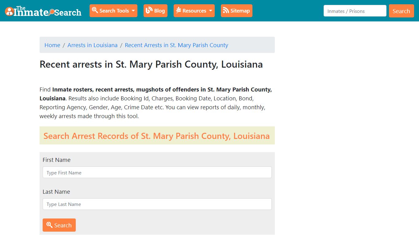 Recent arrests in St. Mary Parish County, Louisiana